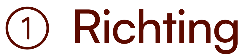 Een afbeelding met een rode cirkel met het nummer 1 en de tekst 'Richting' in grote, donkere letters ernaast.