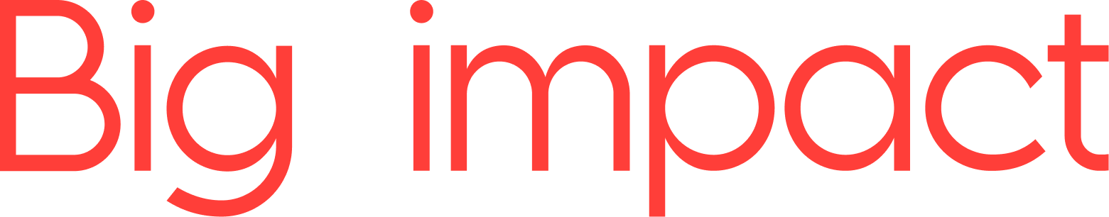 Het logo van Big Impact in zwart en rood.