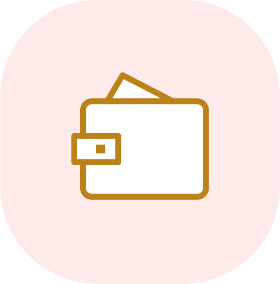 Symbol eines dünnen Geldbeutels auf hellem rosa Hintergrund.