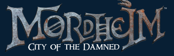 Logo for the game "Mordheim: City of the Damned" featuring stylized text.