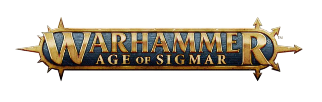 The Warhammer Age of Sigmar logo with stylized text and a star-shaped decoration.