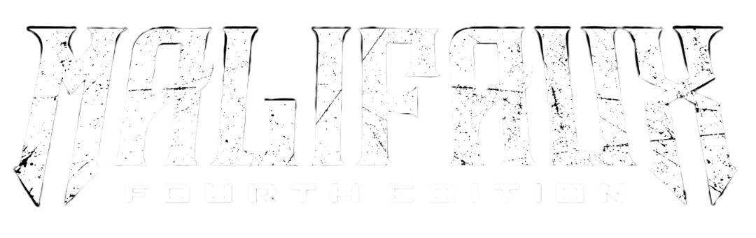 Logo of the video game "MaliFaux" Fourth Edition with cracked white text on a black background.