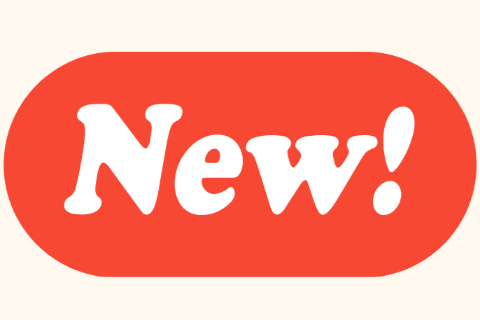 Un badge rouge avec l'inscription blanche "New!"