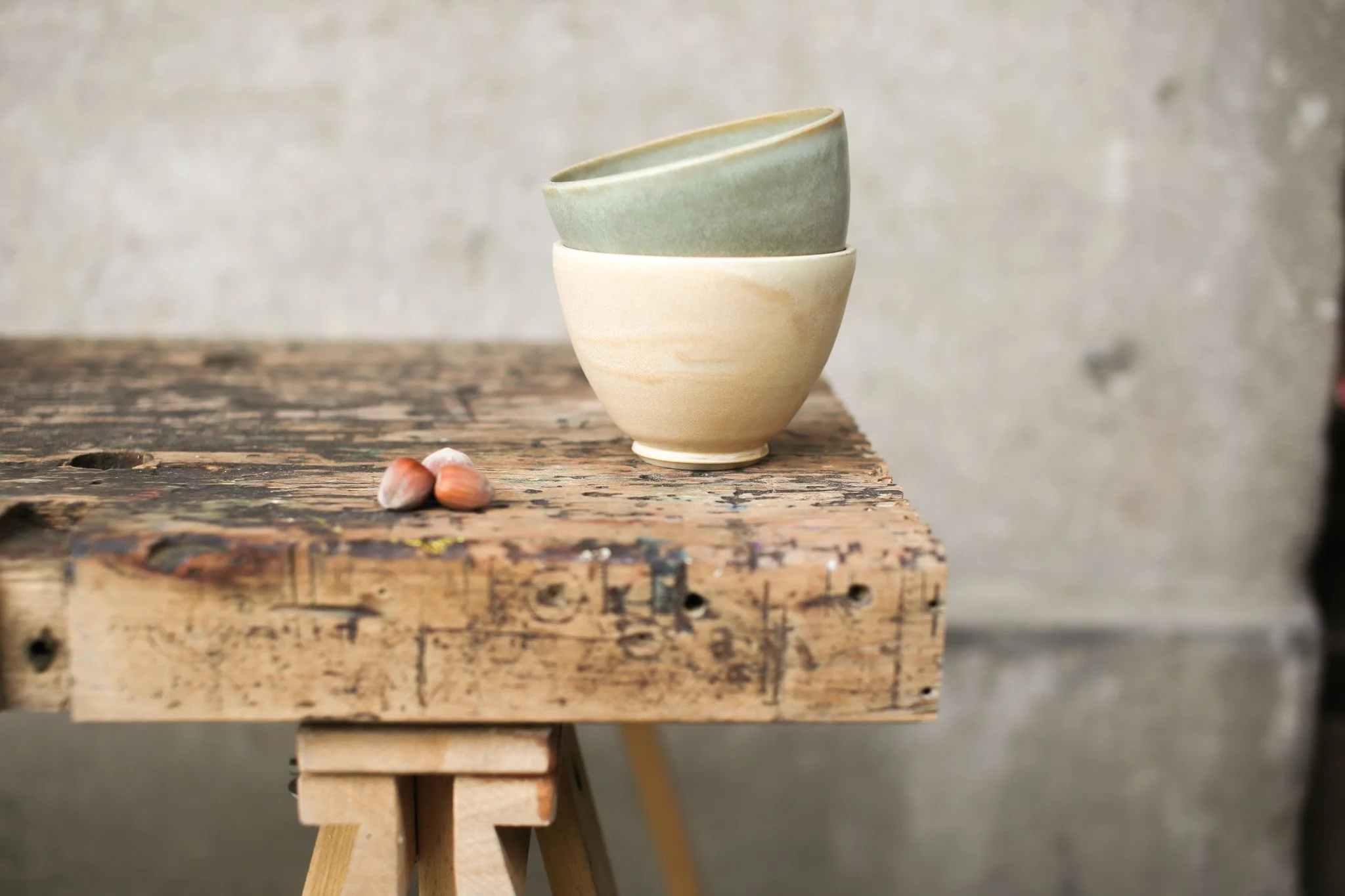Breakfast Bowls (Set of 2) — Spring Green and Silk cream