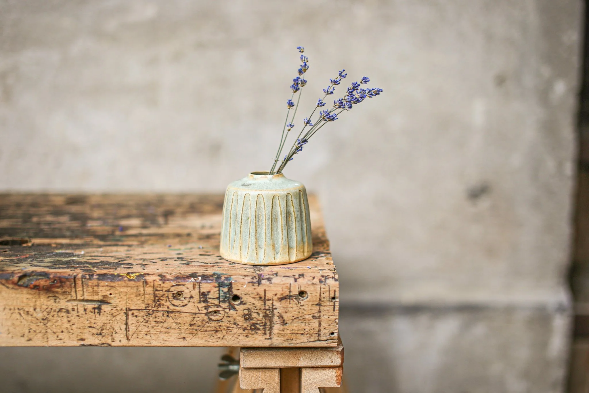 Carved Bud Vase — Spring Green