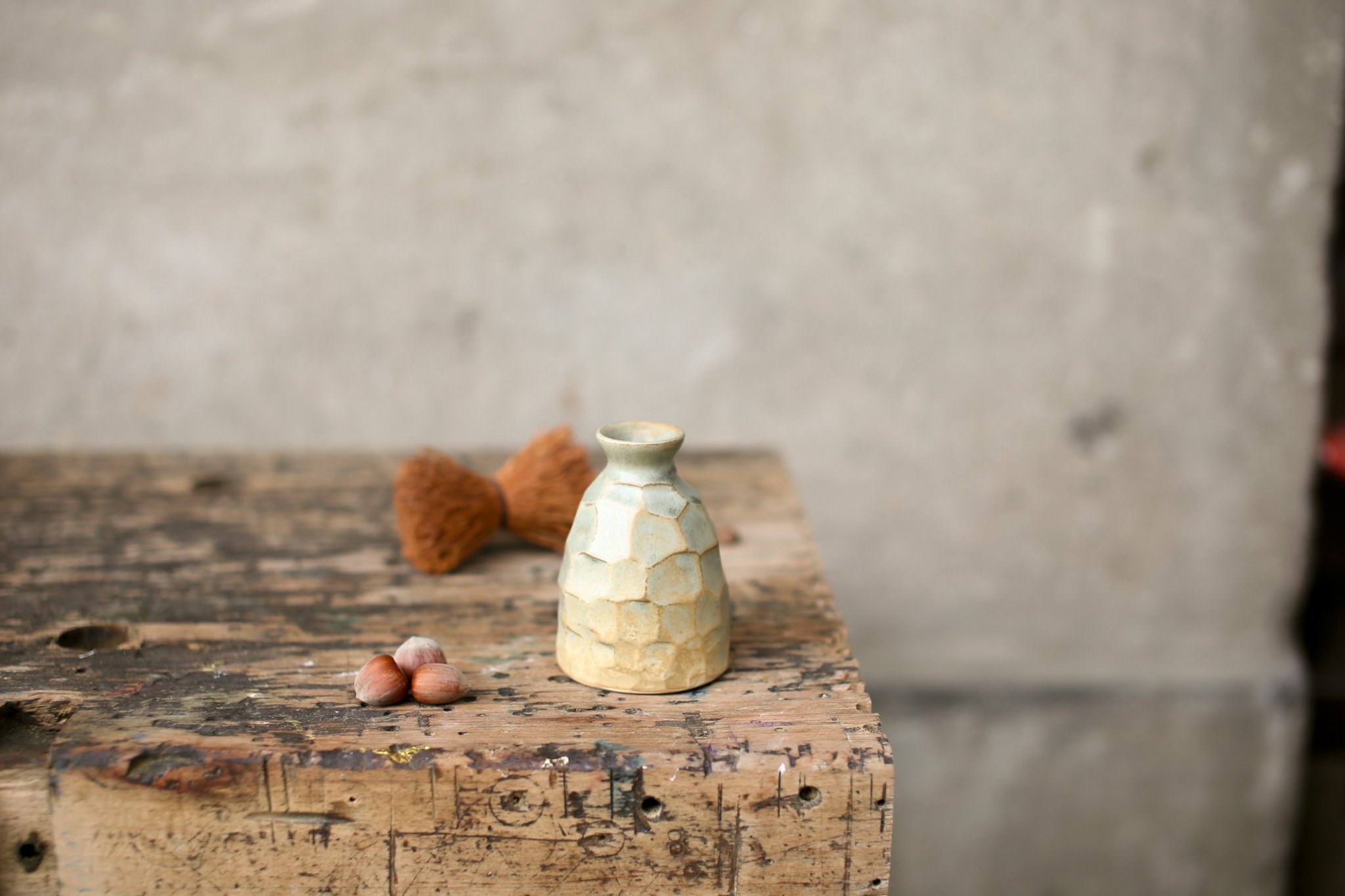 Bud vase — Spring glaze, hand faceted