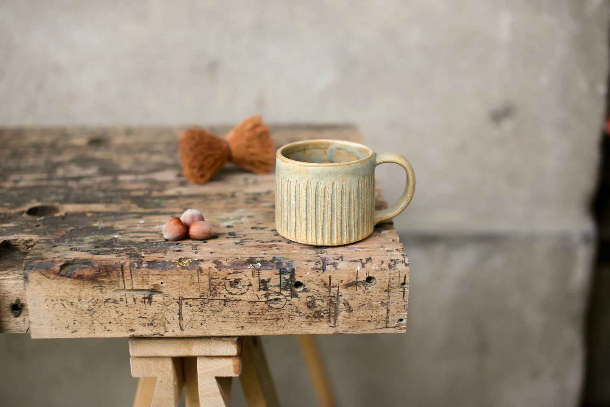 Tapered Carved Mug — Spring Collection, line carving