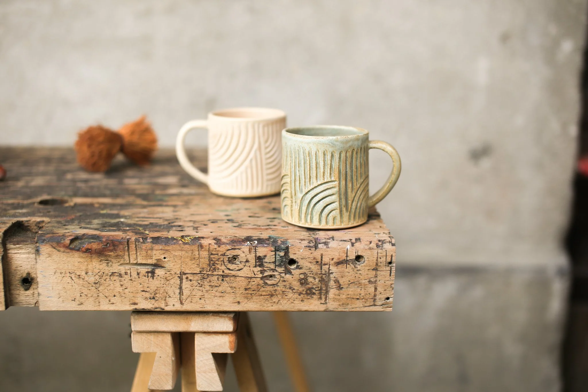 Tall Mug — Spring Collection, tribal carving