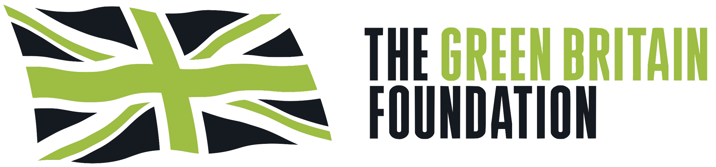 Logo of The Green Britain Foundation featuring a stylized green and black British flag with the organization name in bold black and green letters.