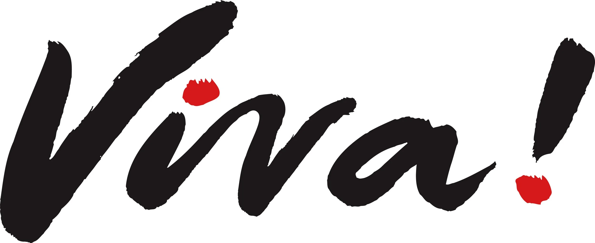 Stylized black cursive text spelling 'Viva', with red dots above the 'i' and at the end.
