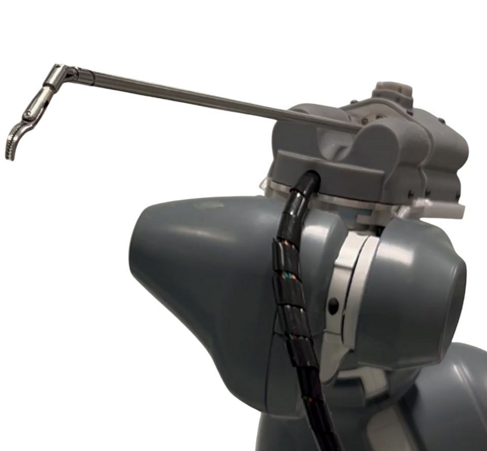 Close-up of the SATA robotic instrument mounted on a proof-of-concept robotic system.