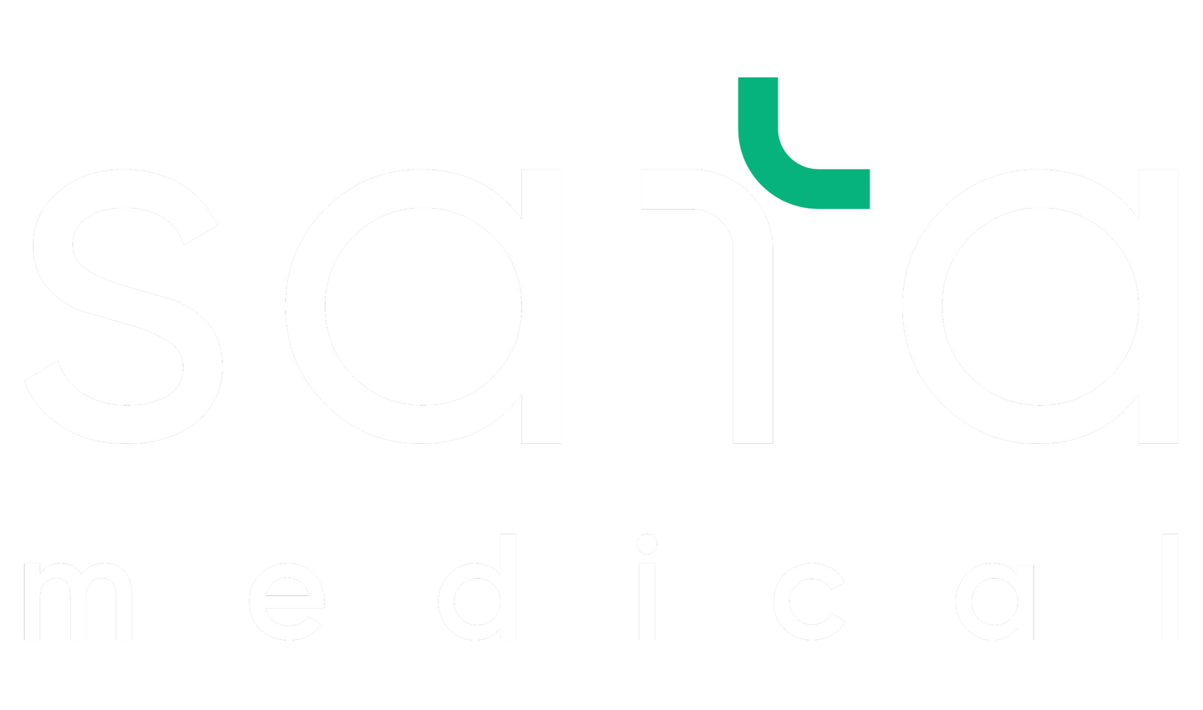 SATA Medical logo, consisting of white lowercase letters, and a green accent on the 't'.