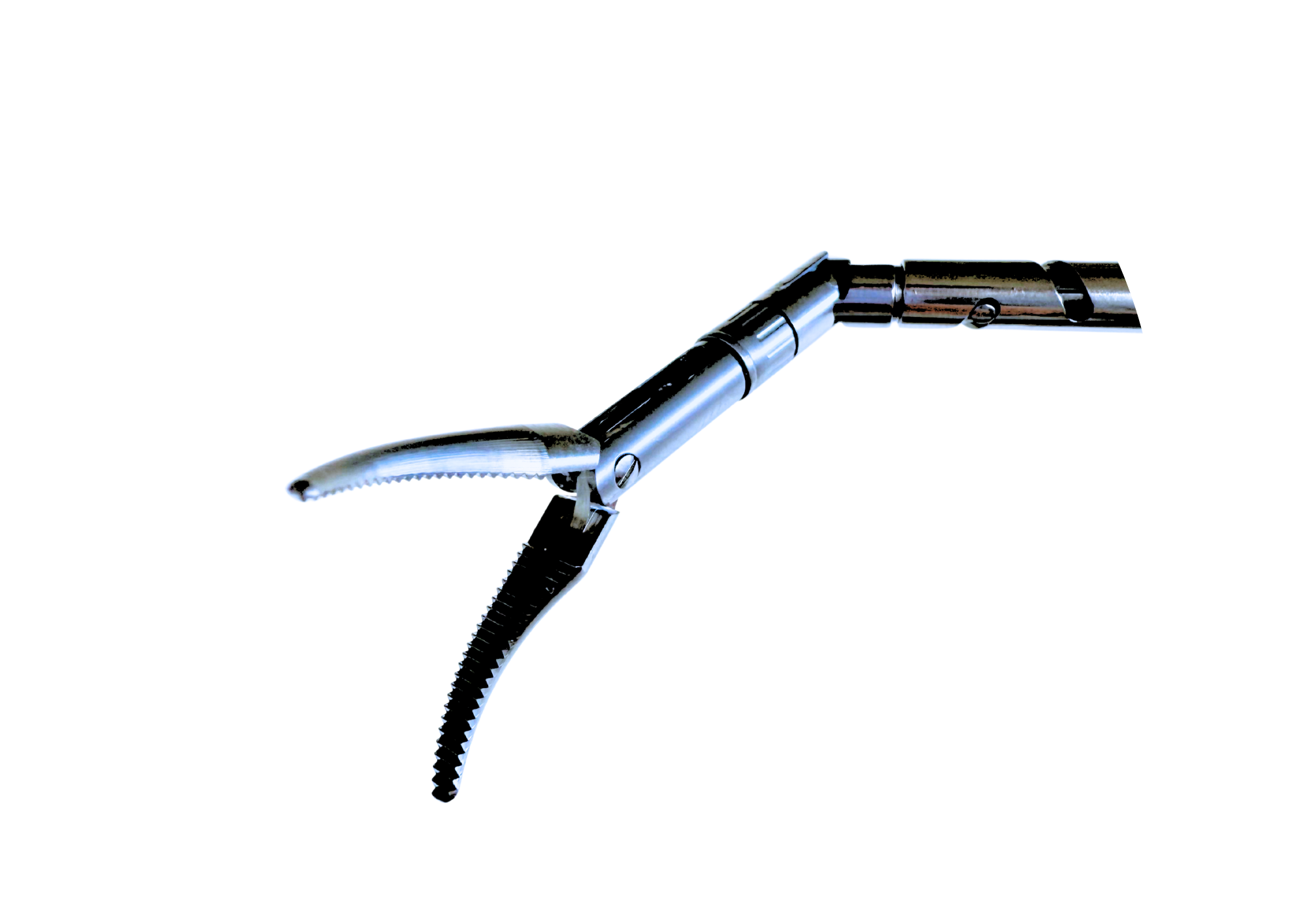 Close-up of the articulated tip of the SATA laparoscopic instrument, showing a stainless steel Maryland Dissector.