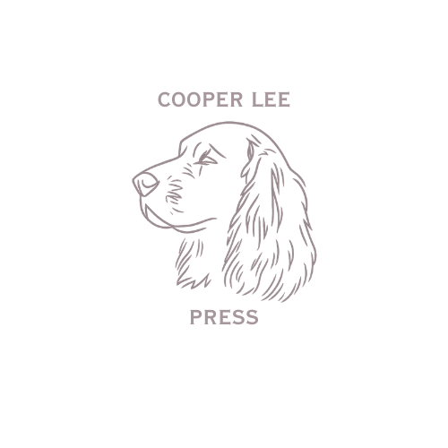 A minimalist line drawing of a dog's head with the text 'Cooper Lee Press' above and below the illustration.