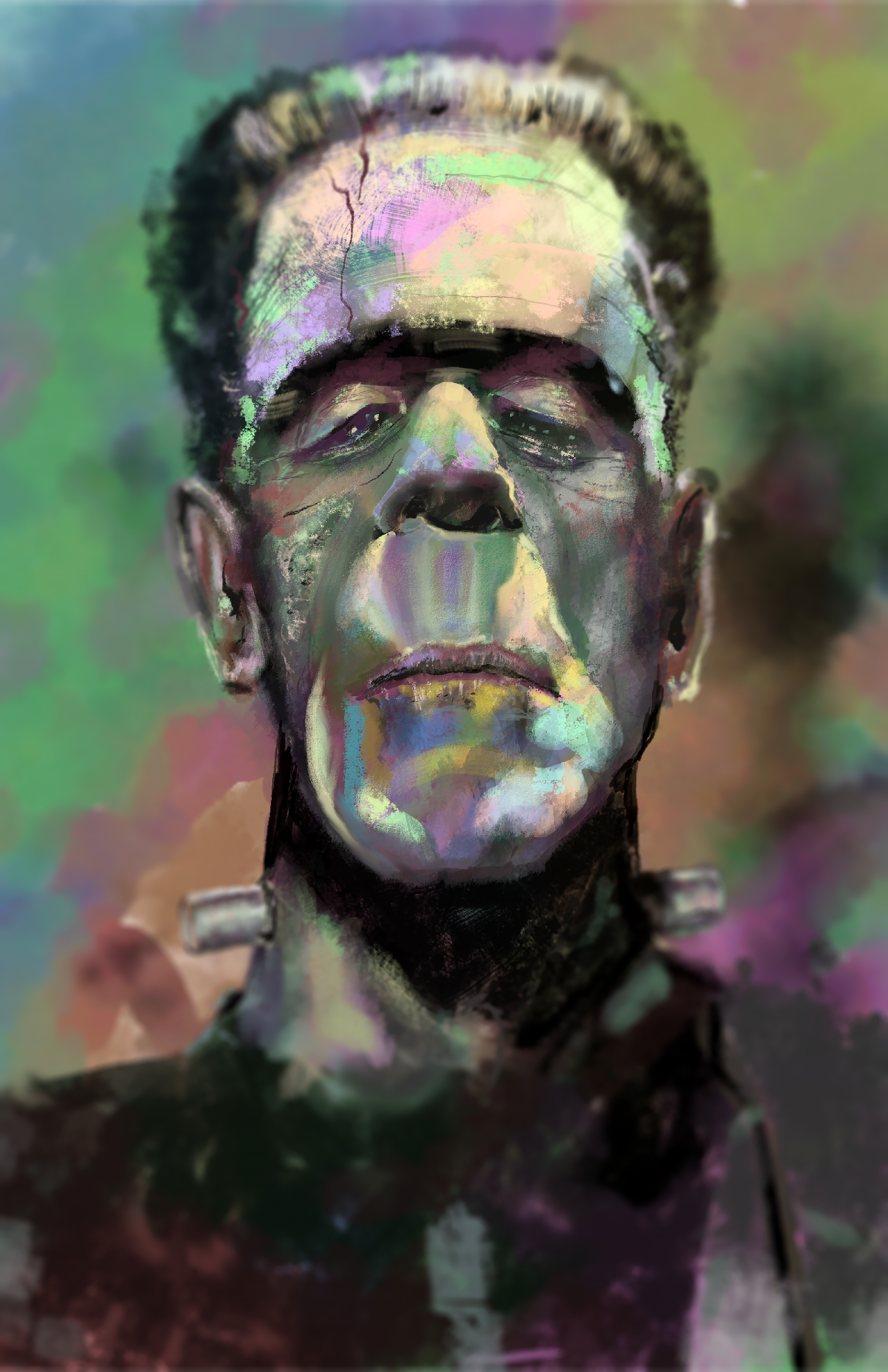 Frankenstein Portrait Color Art Print
