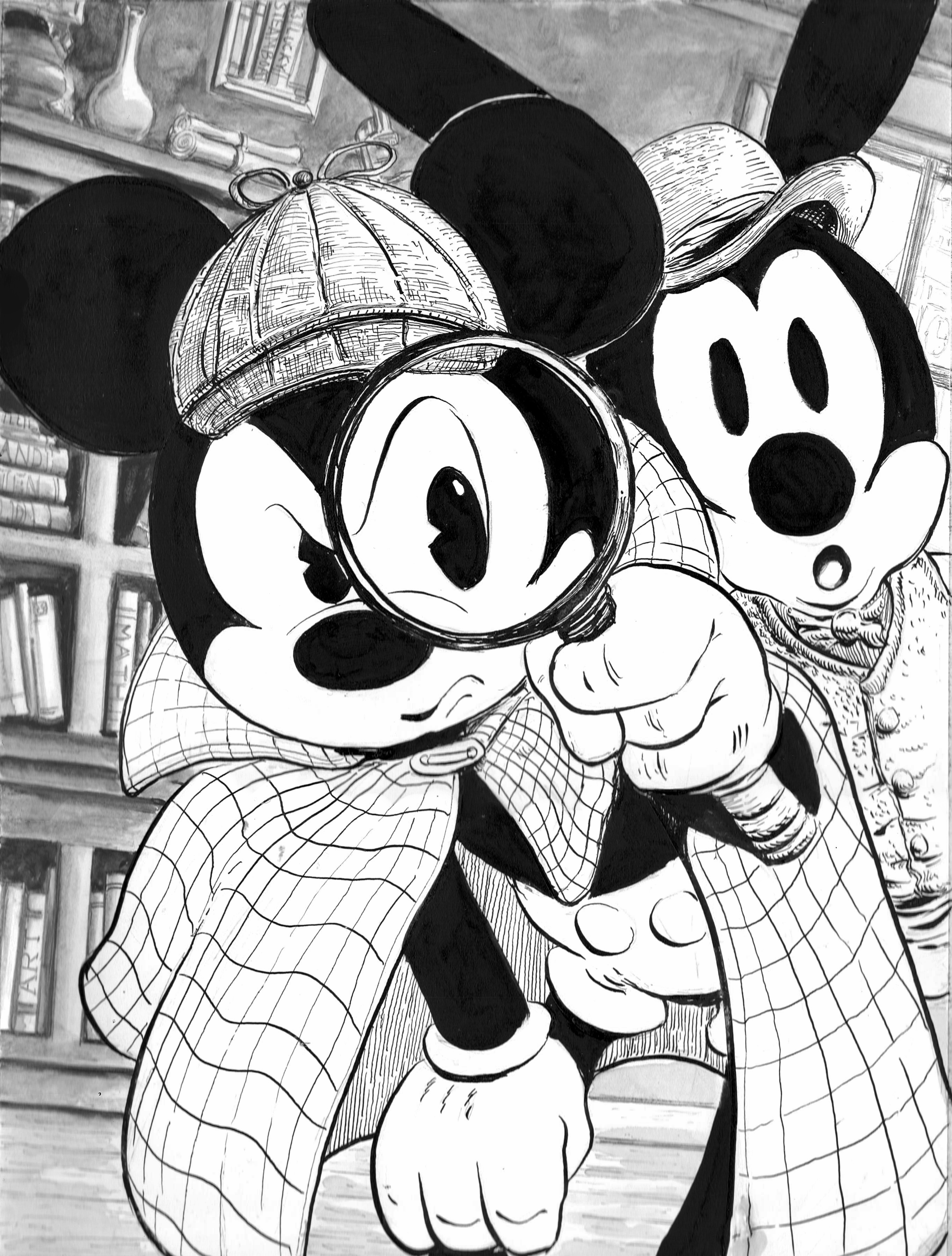 Sherlock Mickey and Oswald BW