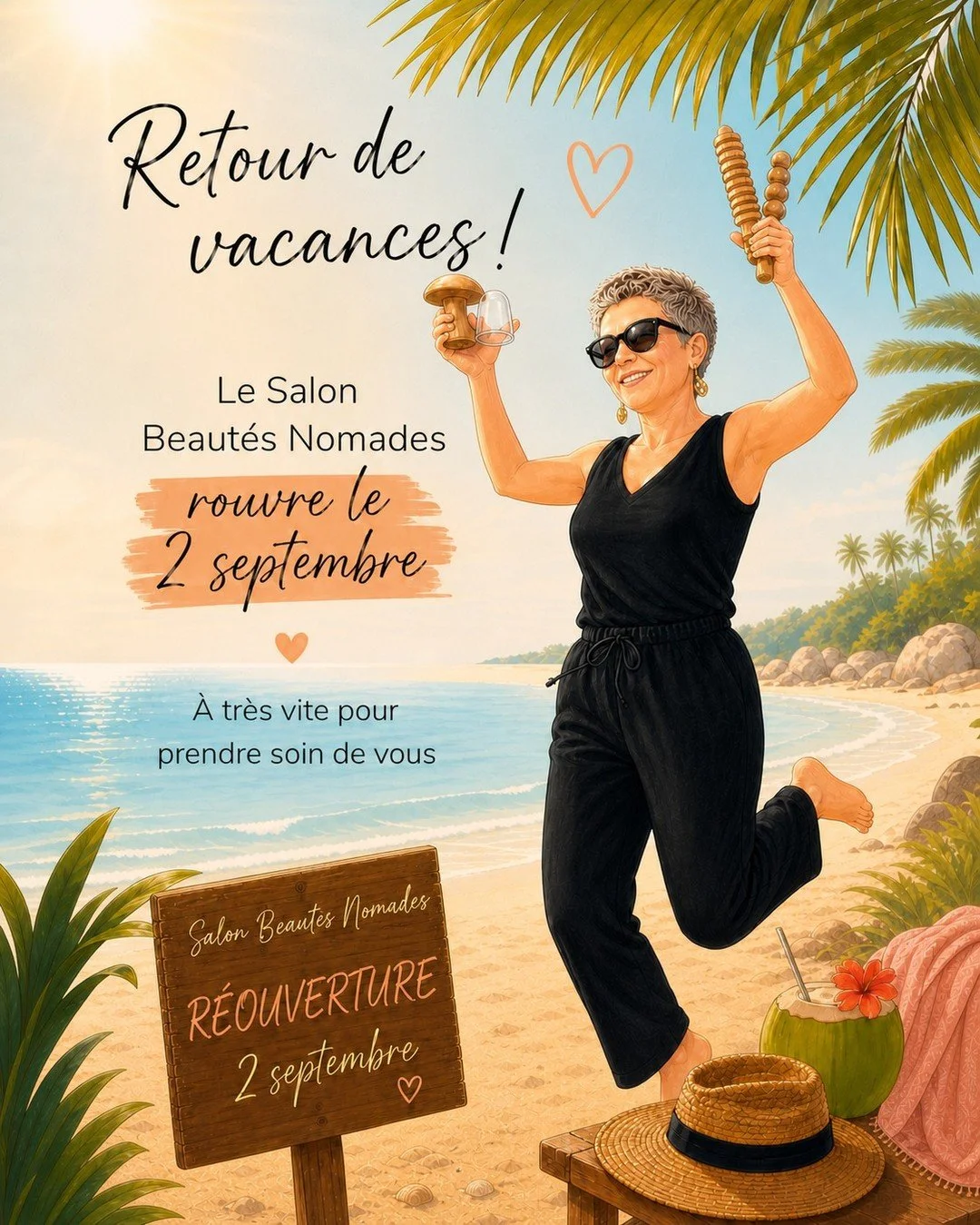 ✨ De retour de vacances&hellip; ✨
Apr&egrave;s une pause estivale ressour&ccedil;ante, je suis heureuse de vous retrouver pour la rentr&eacute;e 💛Le Salon Beaut&eacute;s Nomades rouvre ses portes avec douceur, &eacute;nergie et bienveillance.
C&rsqu