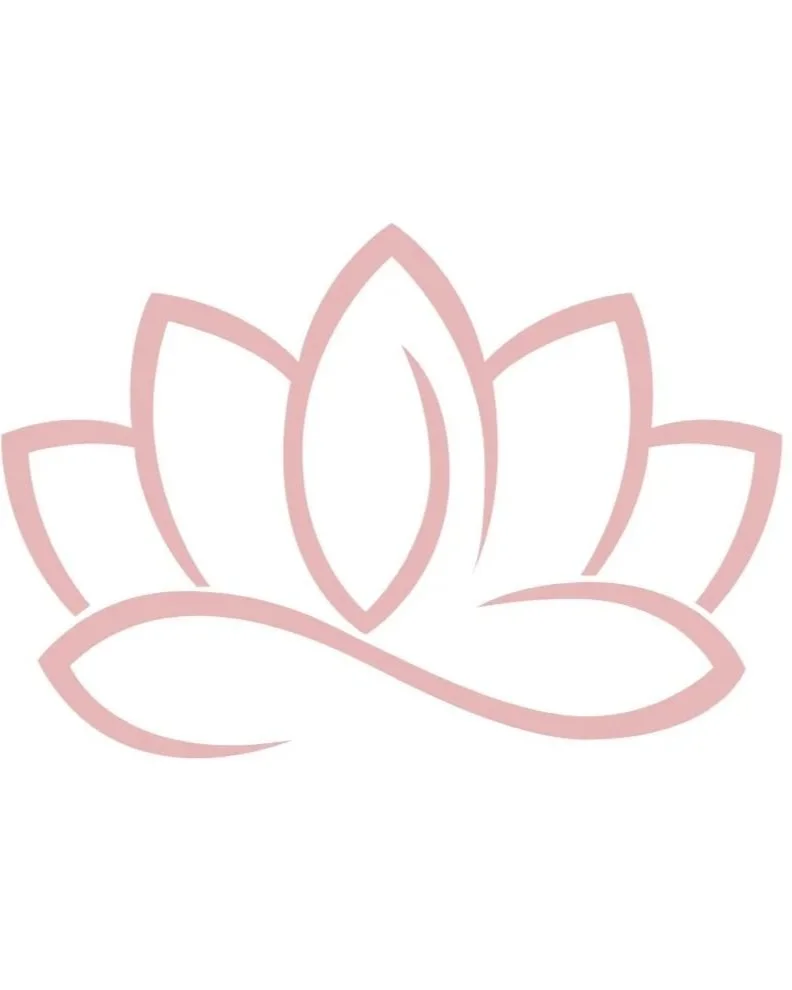 Une illustration minimaliste d'un lotus de couleur rose pâle avec des contours épais, sur un fond blanc.