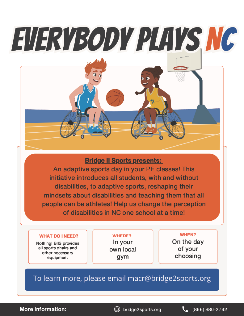 Illustration of two children in wheelchairs playing basketball on a hardwood court with a basketball hoop in the background.
