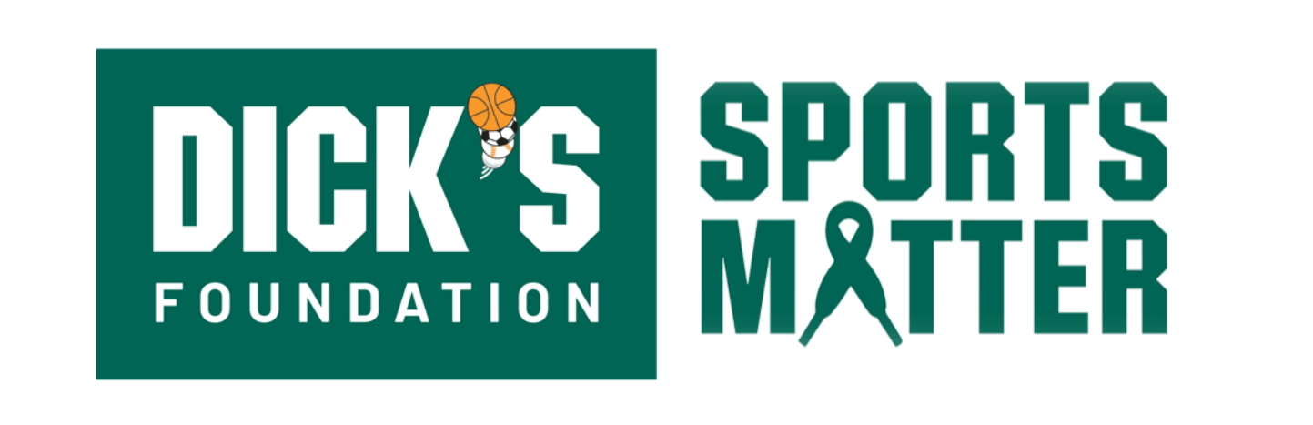 Logo of Dick's Foundation Sports Matter Program with a basketball and a ribbon incorporated into the text.