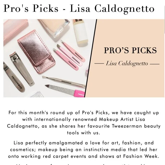 Lisa Caldognetto Makeup artist, press quote tweezerman
