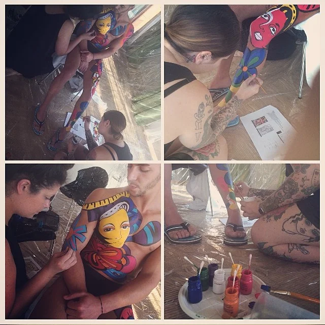 Carly and I painting a body paint for a Pro event in Beirut, Lebanon