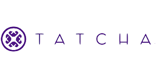 Logo with a purple circular design and the word 'TATCHA' in purple letters