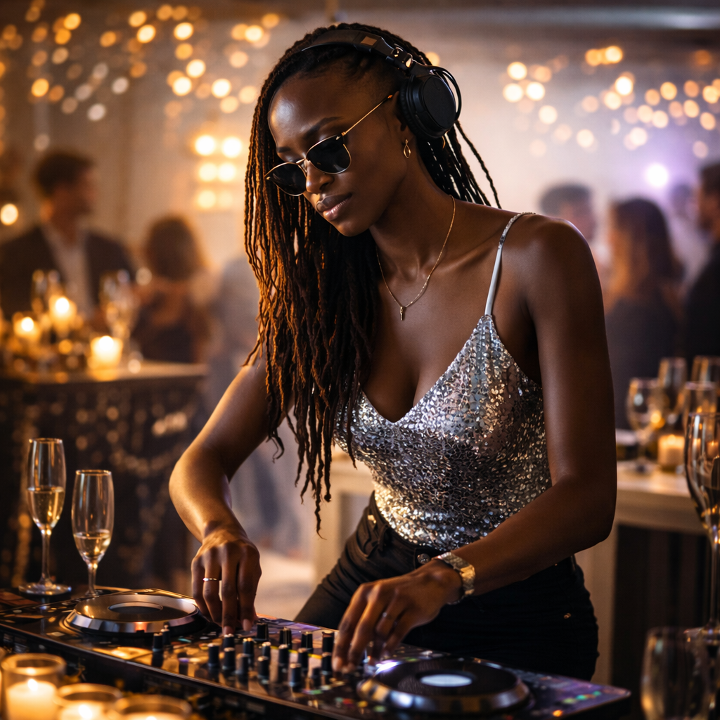 Guest mixing music at an interactive DJ experience in Las Vegas.