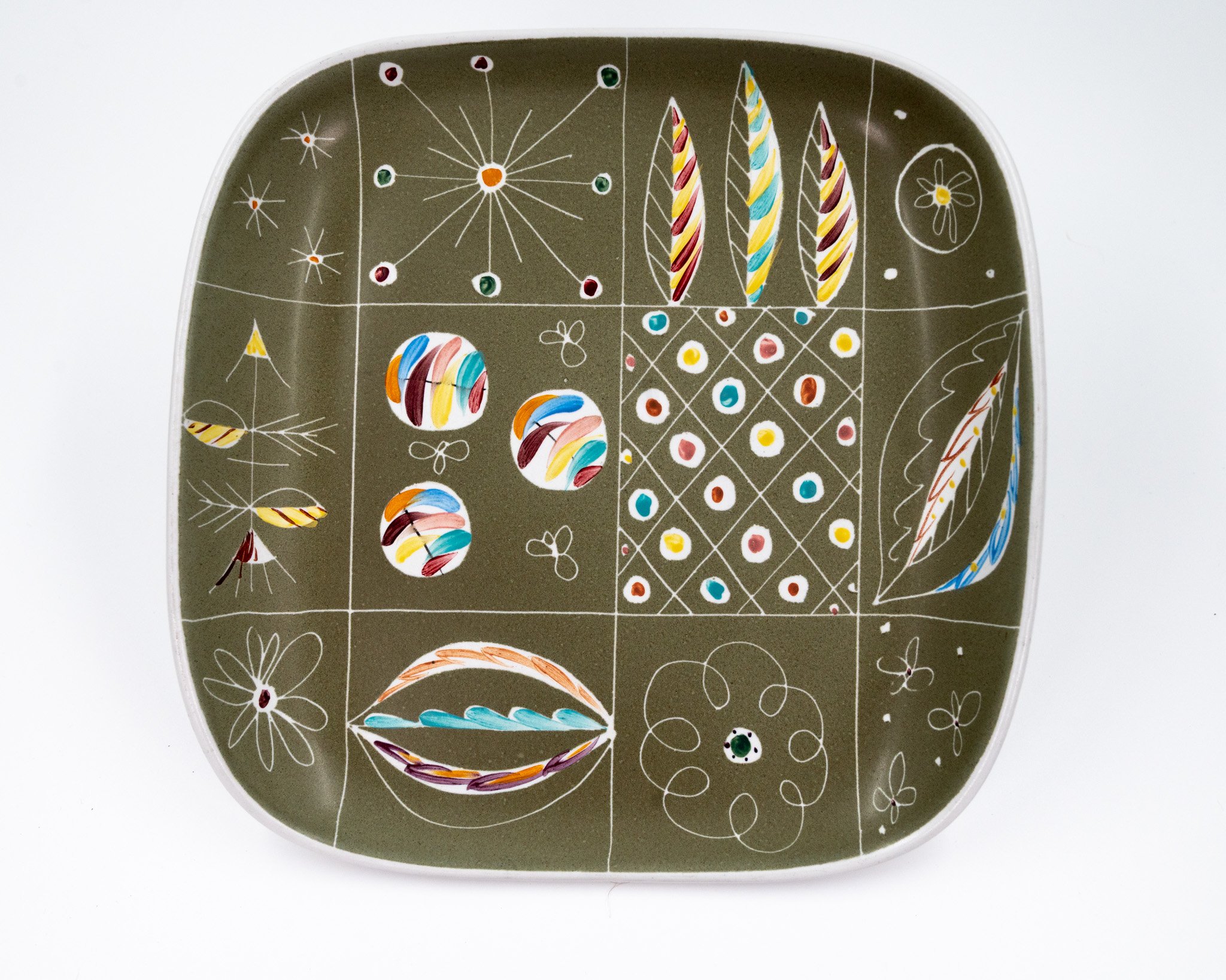 Glyn Colledge, Denby Cheviot Square Dish Tray With Atomic Pattern. 1950s