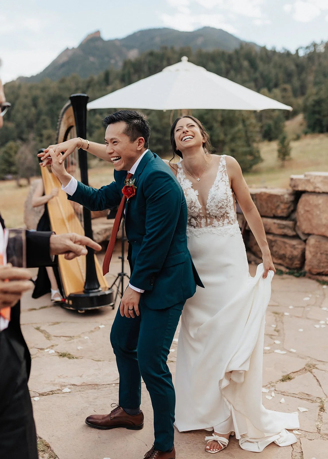 Outdoor ceremony and impromptu dance party at the Halfway House. Boulder, CO