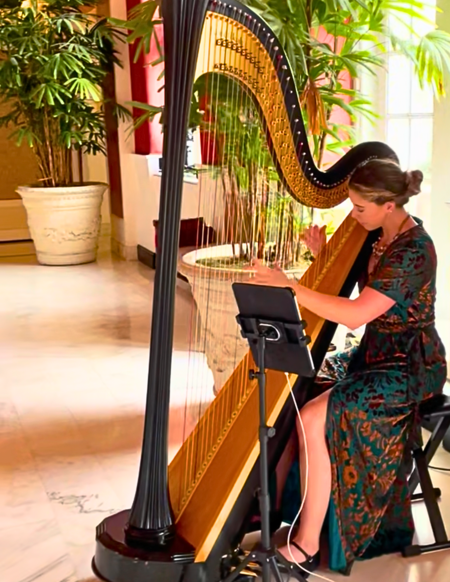 Jenna Hunt performing harp at The Broadmoor wedding ceremony in Colorado Springs