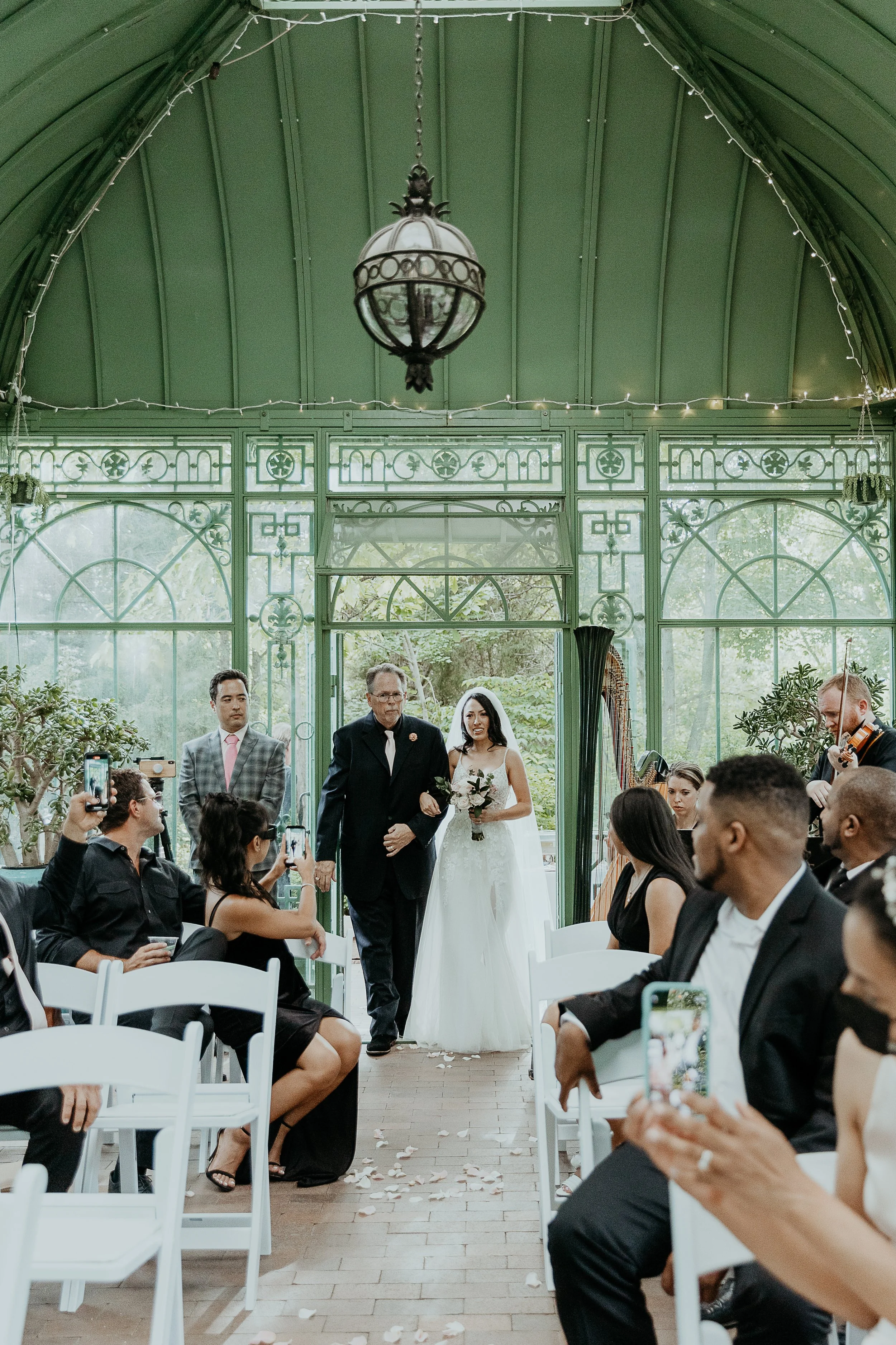 Ceremony with violin and harp. Denver Botanic Gardens, CO