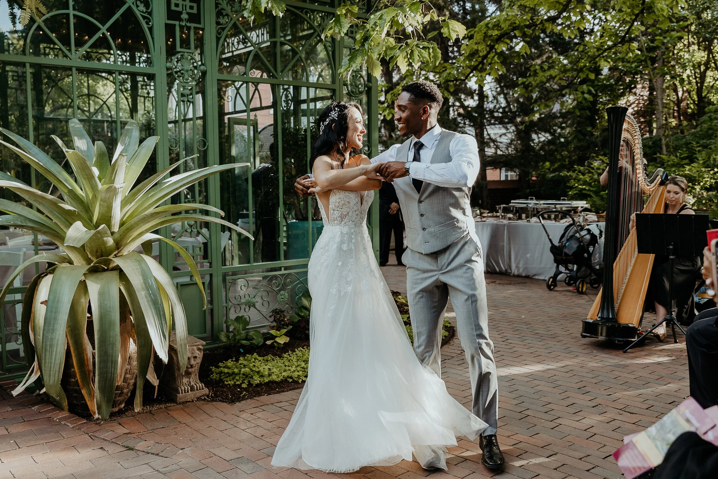 First dance with violin and harp duo. Denver Botanic Gardens, CO