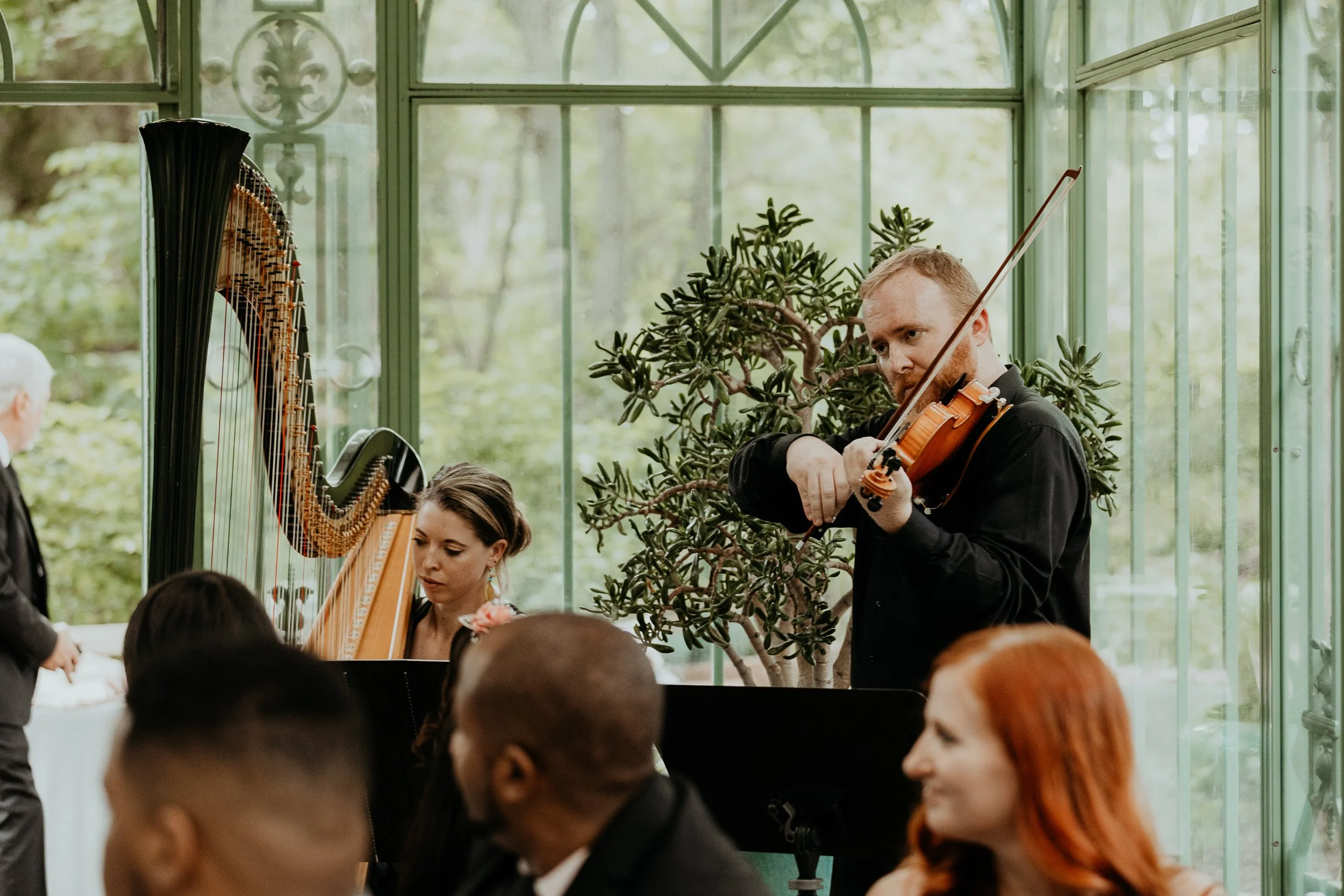 Ceremony with violin and harp. Denver Botanic Gardens, CO