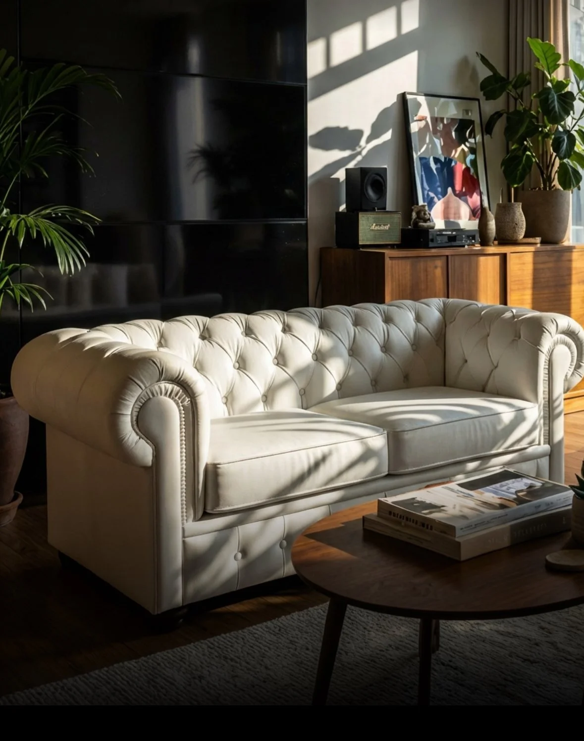 2-Seater Classic Chesterfield Sofa – Premium Natural Leather 175cm