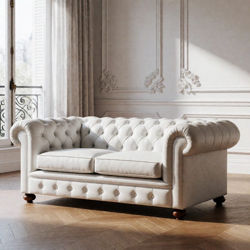 2-Seater Classic Chesterfield Sofa – Natural Leather 175cm