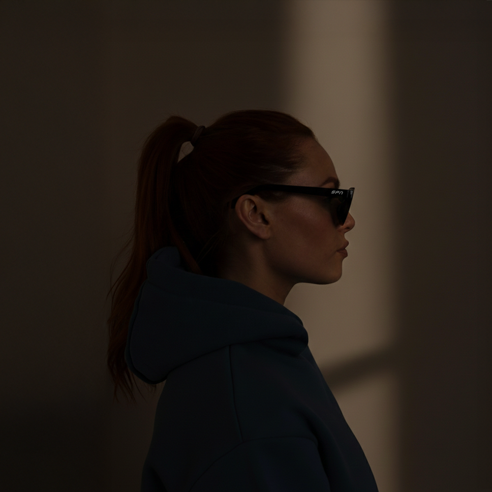 Fashion campaign photography featuring female model in sunglasses for Fuzzy Circle creative agency
