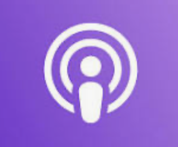 Podcast icon with a white microphone symbol on a purple background.