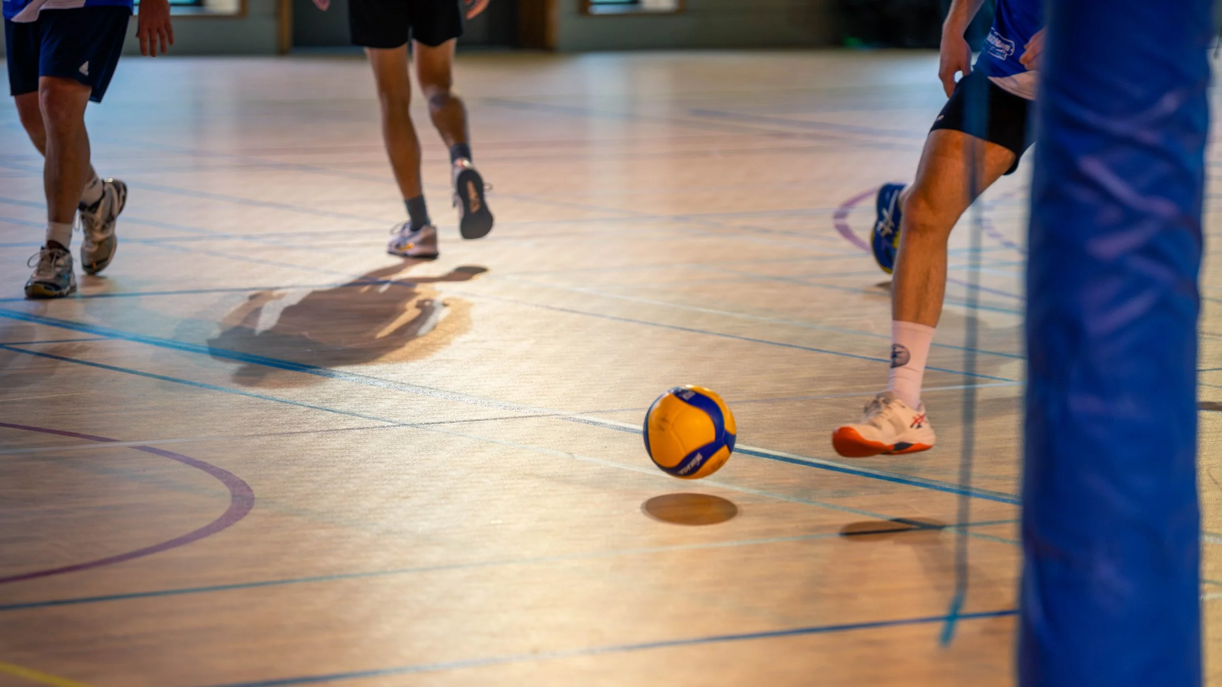 Groupe de joueurs de volleyball en action dans un gymnase
