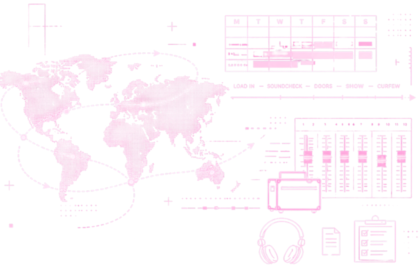 Diagram showing tour management logistics, scheduling, international routing and live event coordination systems