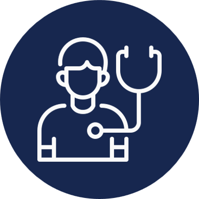 Icon of a healthcare professional with a stethoscope.
