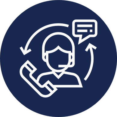 Customer service representative with a headset, phone, and chat bubbles.