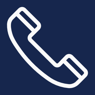Icon of a telephone handset on a dark blue background.