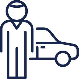 Outline of a person standing next to a car.