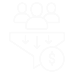 Icon of a group of three people with a downward arrow and dollar sign showing financial distribution or funding.