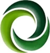 A circular green abstract logo with swirl design elements.