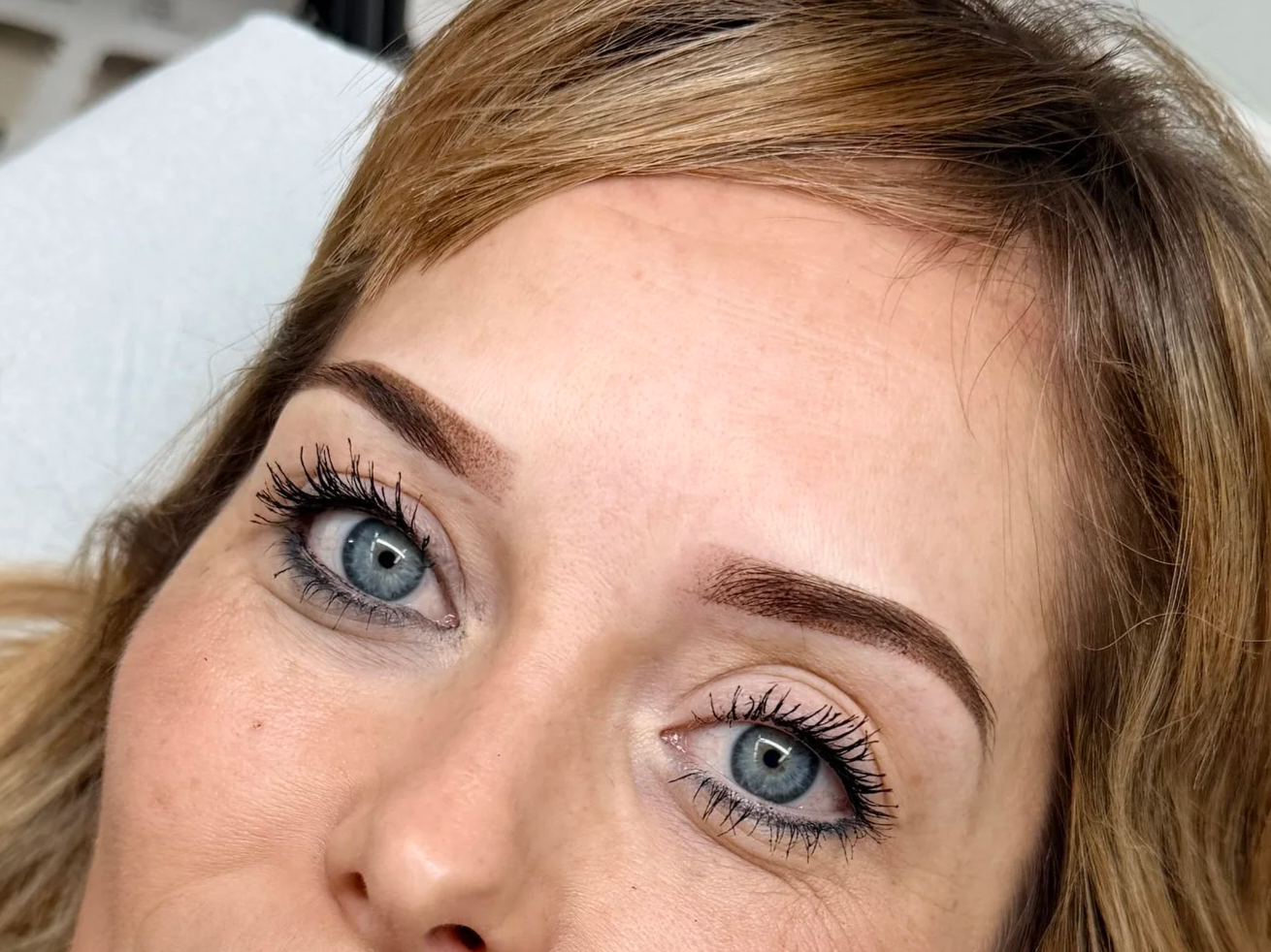Close-up of ombre powder brows permanent makeup at Sanct Noir Studio Leeds