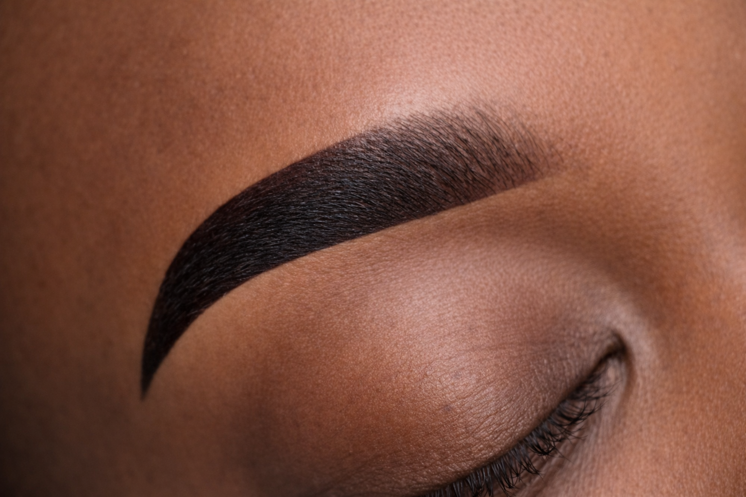 Close-up of airbrush brows creating soft defined brows at Sanct Noir Studio Leeds