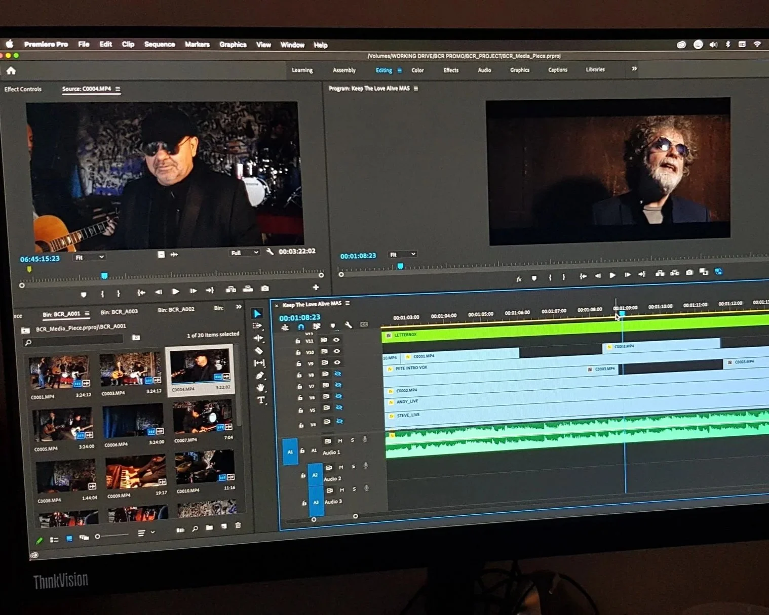 Screenshot of editing timeline with multiple audio and video tracks for the official promotional video of 'Keep This Love Alive' by Balsamo Collins Riley produced, shot and edited by Yello
