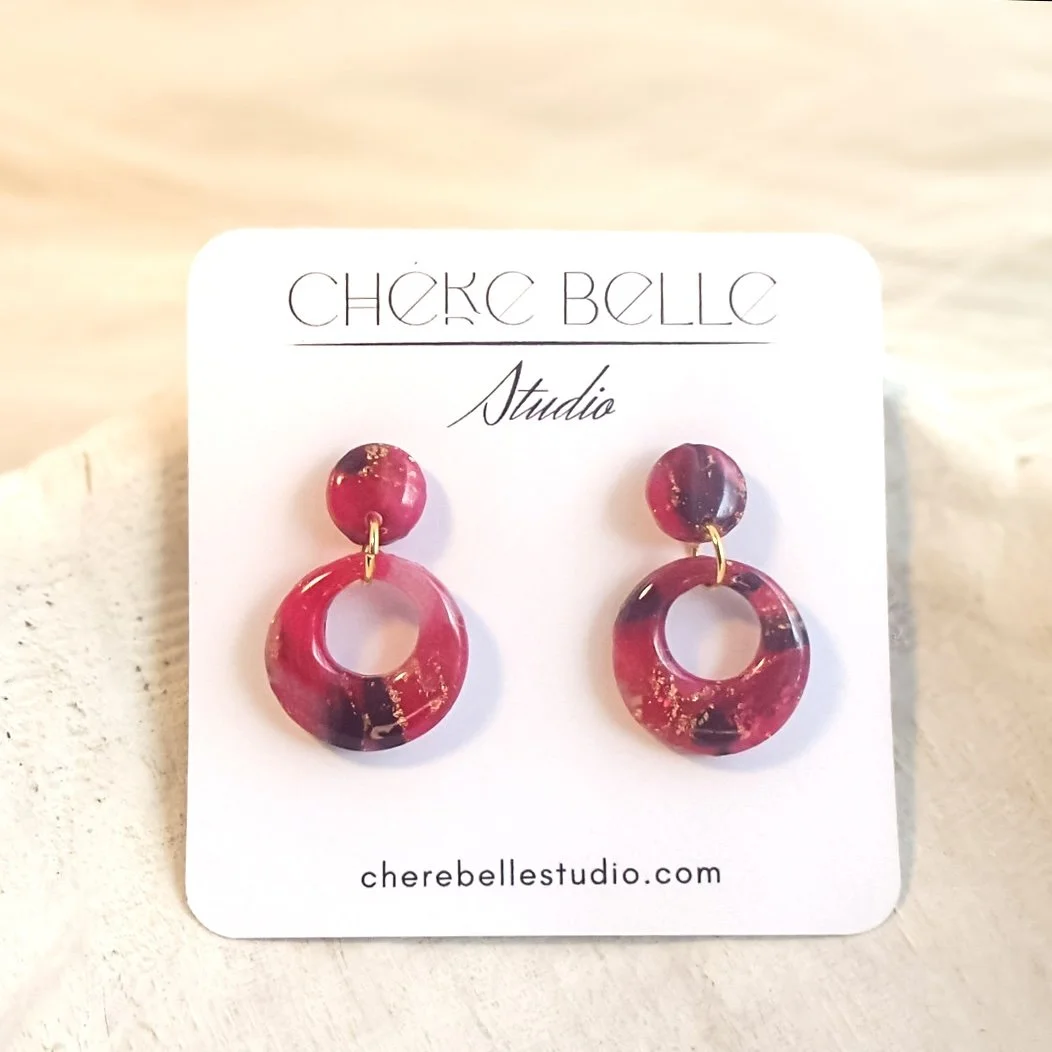 Pink Purple Geometric Earrings | Modern Small Circle Dangles